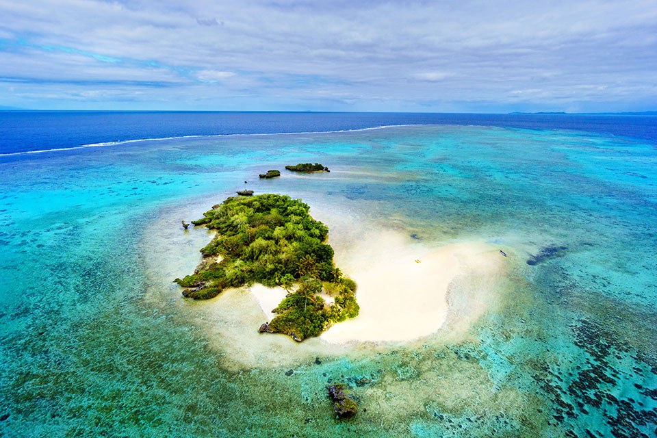 Aerial view of Jean-Michel Cousteau Resort Fiji's Private island